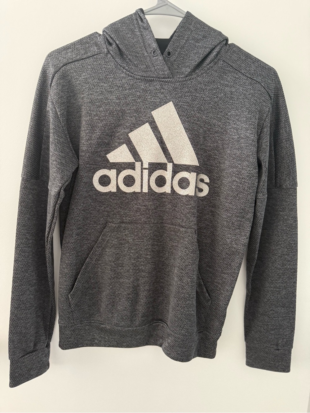 adidas Womenβs Heather Charcoal Crewneck Hoodie with Large Logo